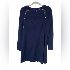 Seraphine Navy Blue Ribbed Maternity & Nursing Dress - Gold Buttons - Size 4